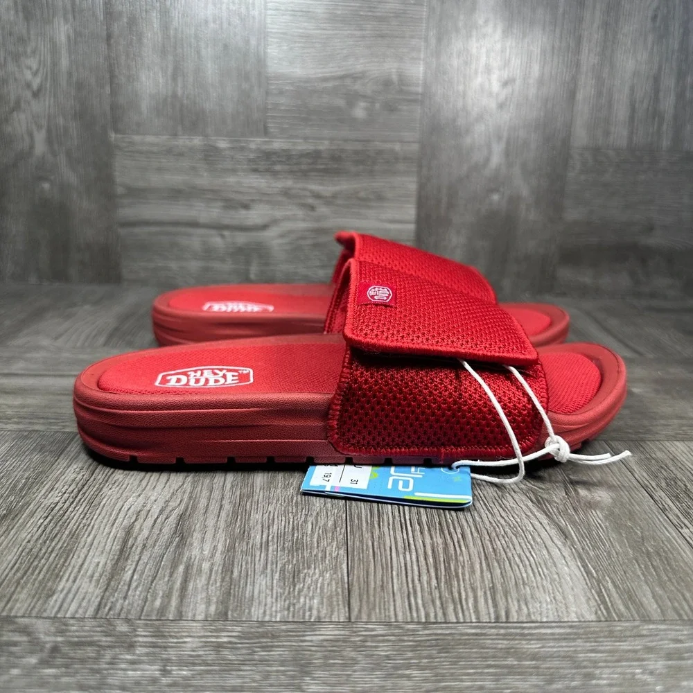 Hey Dude Milo Slides Kids 12 Red Mesh Adjustable Strap Sandal NEW